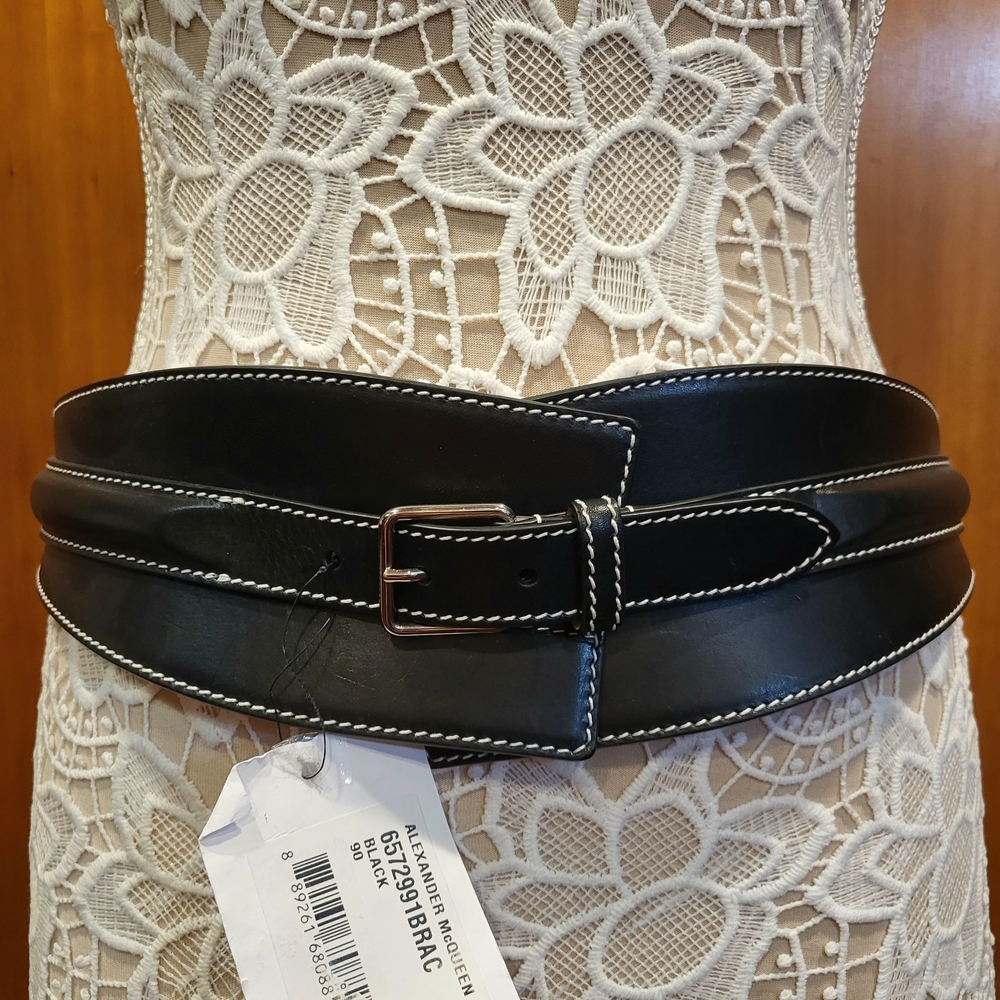 NWT Alexander McQueen Wide Waist Leather Corset Bustle Metal Ring Belt M 90-36
